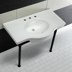 Kingston Brass Templeton 37" Ceramic Console Sink with Stainless Steel Legs, White/Matte Black