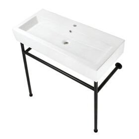 Kingston Brass Fauceture VPB39170ST New Haven 39" Porcelain Console Sink with Stainless Steel Legs (Single-Hole), White/Matte Black