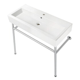 Kingston Brass Fauceture VPB39171ST New Haven 39" Porcelain Console Sink with Stainless Steel Legs (Single-Hole), White/Polished Chrome