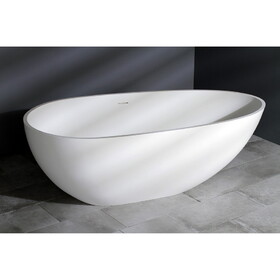 Kingston Brass VRTRS673422 Arcticstone 67-Inch Solid Surface White Stone Freestanding Tub with Drain, Matte White