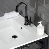 Kingston Brass Quadras 25-Inch Ceramic Console Sink (1-Hole), White/Matte Black VWP2522B0