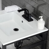Kingston Brass Quadras 25-Inch Ceramic Console Sink (4-Inch, 3-Hole), White/Matte Black VWP2522W4A0