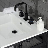 Kingston Brass Quadras 25-Inch Ceramic Console Sink (8-Inch, 3-Hole), White/Matte Black VWP2522W8A0