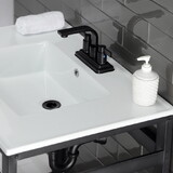 Kingston Brass Quadras 31-Inch Ceramic Console Sink (4-Inch, 3-Hole), White/Matte Black VWP3122W4A0