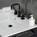 Kingston Brass Quadras 31-Inch Ceramic Console Sink (8-Inch, 3-Hole), White/Matte Black VWP3122W8A0