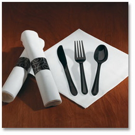 Hoffmaster Pre-rolled Linen-Like dinner napkin and heavyweight cutlery