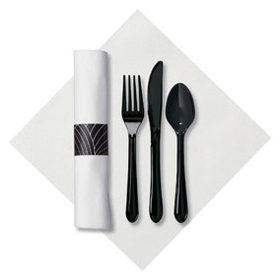 Hoffmaster 119990 Mystic Linen-Like CaterWrap, Black Cutlery