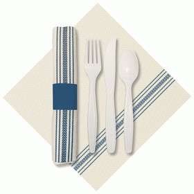 Hoffmaster 120011 Printed FashnPoint CaterWrap Napkin Rolled Cutlery, 15-1/2" x 15-1/2", Ultra Ply, Blue & White Dishtowel