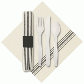 Hoffmaster 120012 Printed FashnPoint CaterWrap Napkin Rolled Cutlery, 15-1/2" x 15-1/2", Ultra Ply, Black & White Dishtowel