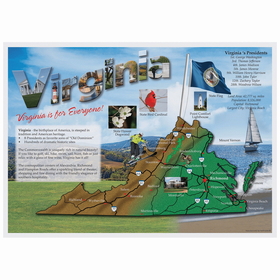 Hoffmaster 311129 State & Regional Printed Placemats, Map of Virginia, 10" x 14"