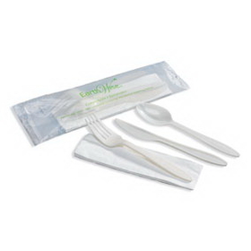 Hoffmaster 760040 Compostable Cutlery Kit: Fork, Knife, Spoon, and Napkin  (9-1/2"X11-3/4", 80% Bagasse/20% Recycled)