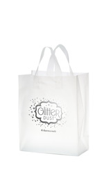 Custom Clear Frosted Soft Loop Shopper Bag, 8" W x 4" Gussets x 11" H