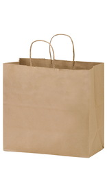 Blank Natural Kraft Paper Take-Out Twisted Paper Handle Shopper, 13" x 12 3/4"