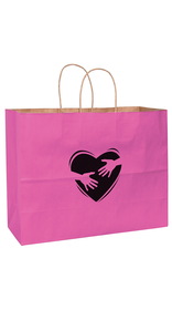 Custom Pink Awareness Matte Color Twisted Paper Handle Shopper-Flexo, 16" x 13"