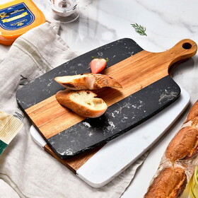 Custom Creative Gifts International Black Marble and Acacia Wood Center Handled Board