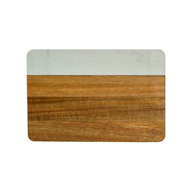Custom Creative Gifts International White Marble and Acacia Wood Rectangle Board