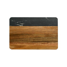 Custom Creative Gifts International Black Marble and Acacia Wood Rectangle Board