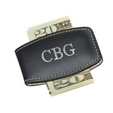 Custom Creative Gifts Black Leather Money Clip, 2.75