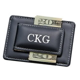 Custom Creative Gifts Black Leather Card Holder / Money Clip, 3.75