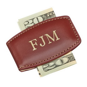 Custom Creative Gifts Brown Leather Money Clip, 2.75" x 1.5"