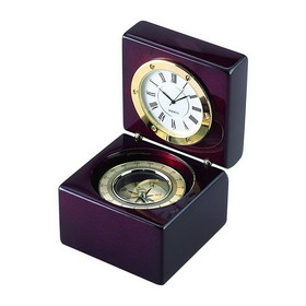 Custom Creative Gifts Square Wood Box Clock & Compass