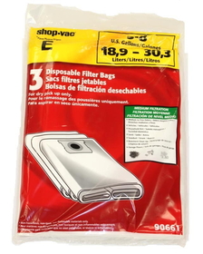 SHOP-VAC 9066100, Paper Bag, Catch 5, 6 & 8 Gallon Type E 3PK