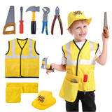 TOPTIE Halloween Construction Worker Costume for Kids, Includes Vest, Hat, Belt Pocket and Accessories