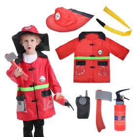 TOPTIE Fire Fighter Costume for Kids, Pretend Fire Fighter Outfit with Tools, Christmas Gifts for 3 - 7 Years Old