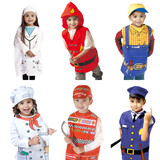 TOPTIE 6 Sets Kids Costumes, Christmas Career Role Play Costumes for 3-8 Years Old, Doctor Fireman Worker Chef Racer Police