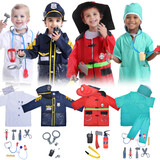 TOPTIE 4 Sets Kids Dress Up Costumes with Accessories Doctor Surgeon Police Fireman Christmas Gifts for Boys Girls