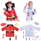 TOPTIE Kids Firefighter & Doctor Preschool Dress Up Clothes Set, Halloween Costumes for Kids 3 - 6 Years Old