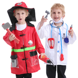 TOPTIE Kids Doctor & Firefighter Preschool Dress Up Clothes Set, Halloween Costumes 3 - 6 Years Old