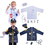 TOPTIE Kids Doctor Police Officer Dress Up Clothes with Accessories, Career Role Play Uniforms