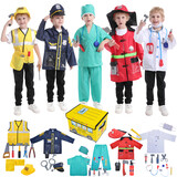TOPTIE 5 Sets Kids Costumes with Storage Box, Christmas Dress Up Costumes for Age 3-7, Doctor Fireman Police Surgeon Worker
