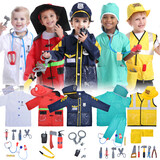 TOPTIE 5 Sets Kids Dress Up Costumes, Halloween Dress Doctor Surgeon Police Firefighter Construction Worker