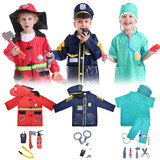 TOPTIE Kids Career Costumes Set of 3, Fireman Police Officer Surgeon for Halloween Party