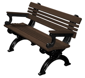 Vestil BEN-PCBA-48-BKBN bench cambridge with arms 48 bk frame brown seat