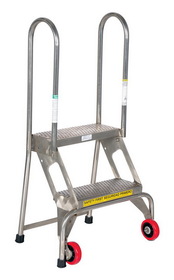 Vestil FLAD-2-SS folding 2 step ladder w/wheels ss