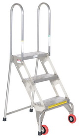 Vestil FLAD-3-SS folding 3 step ladder w/wheels ss