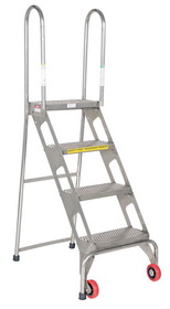 Vestil FLAD-4-SS folding 4 step ladder w/wheels ss