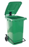 Vestil TH-32-GRN-FL green poly trash can 32 gal w/ lid lift