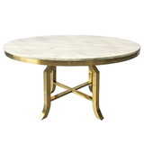 Harp & Finial HFF25606DS Fillmore Dining Table, Brushed Gold Finish On Metal With Veneer Marble Top