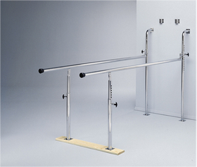 15-4010 Parallel Bars, Wall-Mounted, Wood Base, Folding, Height Adjustable, 7' L X 22.5" W X 28" - 42" H