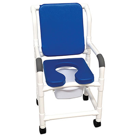 20-4235 Mjm International, Deluxe Shower Chair (18"), Twin Casters (3"), Cushioned Padded, Blue