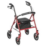 Drive Medical 43-2144R Four Wheel Rollator Rolling Walker with Fold Up Removable Back Support, Red