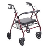 Drive Medical 43-2166 Heavy Duty Bariatric Rollator Rolling Walker with Large Padded Seat, Red