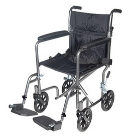 43-2245 Lightweight Steel Transport Wheelchair, Fixed Full Arms, 17" Seat