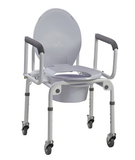 Drop-arm commode with wheels, aluminum