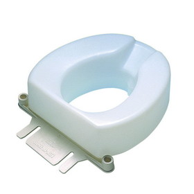 Contoured elevated toilet seat, elongated w/bolt-down bracket