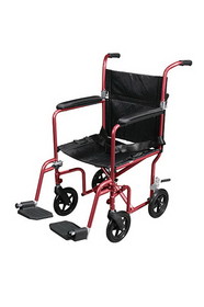 43-3042 Flyweight Lightweight Transport Wheelchair with Removable Wheels, Red